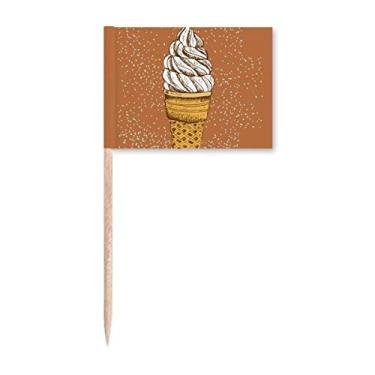 Imagem de Marcador de sorvete com cones de ovos de chocolate e sorvete, bandeiras de palito de dentes, enfeite de festa