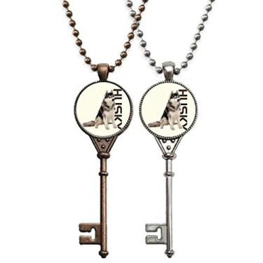 Imagem de OFFbb-USA Colar com pingente de chave de animal raça Husky siberiano para decoração de casais