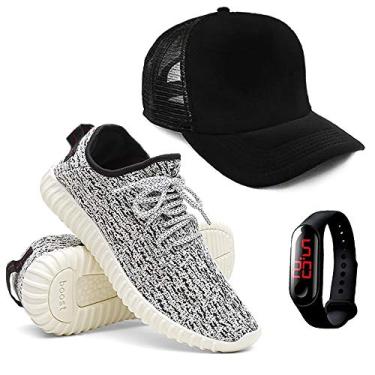 Imagem de Kit Tenis Masculino Corrida Yzi + Relógio Esporte + Boné - Cinza/38