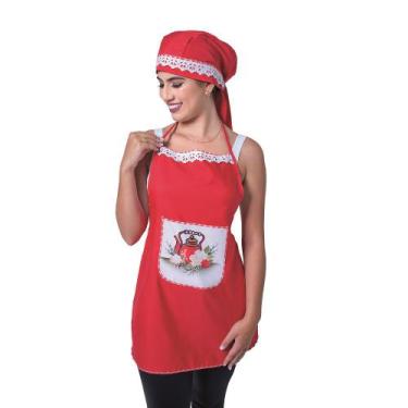Imagem de Avental Para Cozinha Com Bolso Rosa Branca Vermelho - Outfiter