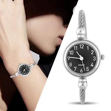 Imagem de Relógio analógico, relógio de quartzo, pulseira de liga aberta fêmea analógico para presente para amigos e estudantes para meninas (disco preto digital)