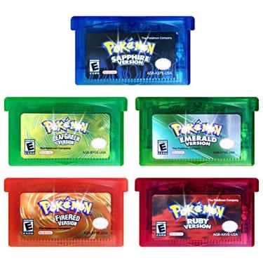 Imagem de IVXCR 5 Pcs Pokemon Ruby,Emerald,Sapphire,LeafGreen,FireRed Version GBA Game,Pocket Monster Third-Party Cards Gameboy Cartridge Compatible with GBM/GBA/SP/NDS/NDSL (Reproduction Game Cards)