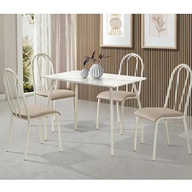 Imagem de Conjunto Sala de Jantar Mesa 100x60cm com 4 Cadeiras Flora Aço Nobre Móveis Bege/off White