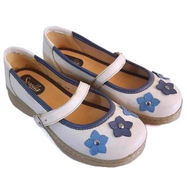 Imagem de Sapato Boneca Couro Feminino Retrô Aplique Fivela Casual