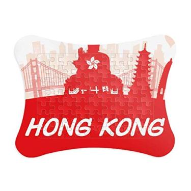 Imagem de Moldura de quebra-cabeça Hongkong da China com contorno vermelho, enfeite de quebra-cabeça