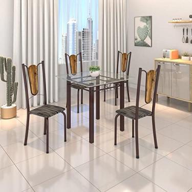 Imagem de Conjunto de Mesa Tubular 75x75cm Tampo de Vidro com 4 Cadeiras Júlia Soma Móveis