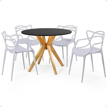 Imagem de Conjunto Mesa de Jantar Redonda Marci Preta 100cm com 4 Cadeiras Allegra - Cinza