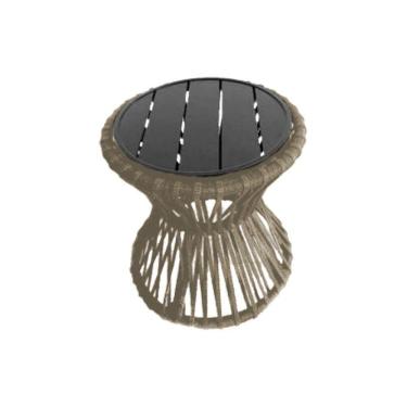 Imagem de Mesa De Centro Sol Em Corda Náutica E Base Em Alumínio Preta 50cm Rami - Cor: Bege