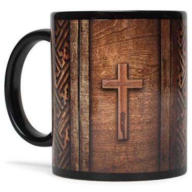 Imagem de Caneca de café de cerâmica marrom e preto 28: 7 da The Lord is my Strength and Shield Psalm
