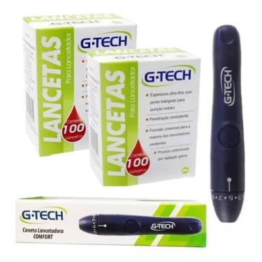 Imagem de Kit Lancetas De Glicose + Caneta Lancetadora Gtech Diabetes