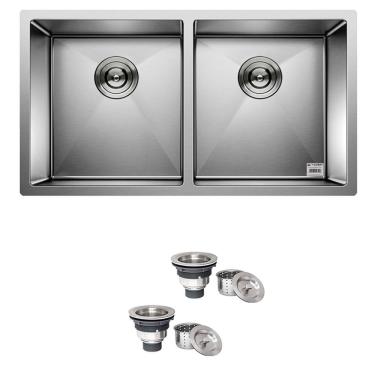 Imagem de Cuba Dupla Quadrada Inox 304 Gourmet 8040 com Válvula - EC044