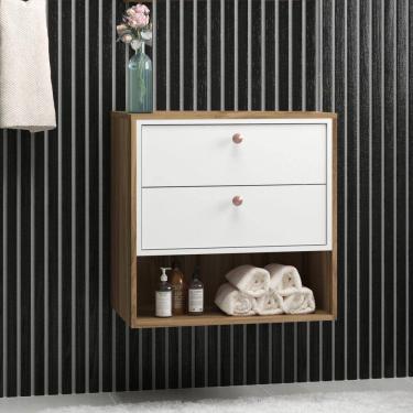 Imagem de Gabinete para Banheiro sem Cuba 2 Gavetas Gael Móveis Bosi Nogal/Branco