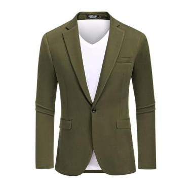Imagem de COOFANDY Blazer masculino casual de um botão, jaqueta esportiva de malha leve, Verde militar, XX-Large
