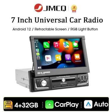Imagem de Android 12 Car Radio Multimedia Video Player  Universal IPS Audio DVD tela retrátil  Carplay