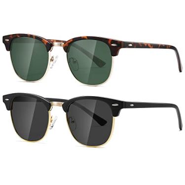 Imagem de AEVOGUE Óculos de sol polarizados para mulheres e homens, armação semi sem aro, óculos de sol retrô AE0369, Lente verde tartaruga fosca e preto fosco, One site fit all