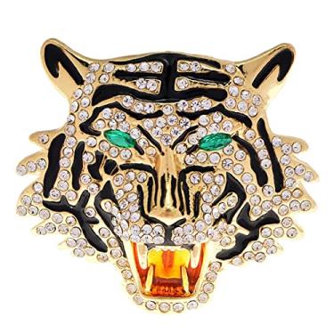 Imagem de Broche de lapela de coroa de animal vintage dourado para homens e mulheres exclusivo strass leão tigre lobo chapéu broches grosso colarinho personalizado broche acessórios para terno, Large, Metal