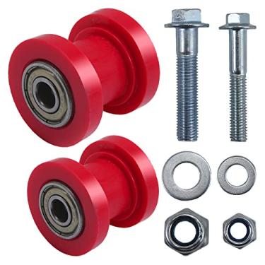 Imagem de Stylemafia Guia de roda tensor de polia de rolo de 8 mm e 10 mm para motocicleta mini bicicleta quadriciclo 125cc 140cc 160cc SSR XR125 CRF50 KLX110 Pitster Pit Dirt Bike peças (vermelho)