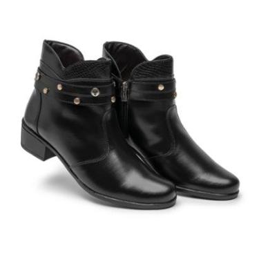 Imagem de Bota Feminina Preta com Salto Baixo e Cano Curto em Sintético-Feminino