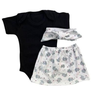 Imagem de Conjunto Elefantinho Roupa Bebê Menina Body com Saia + Faixa-Feminino