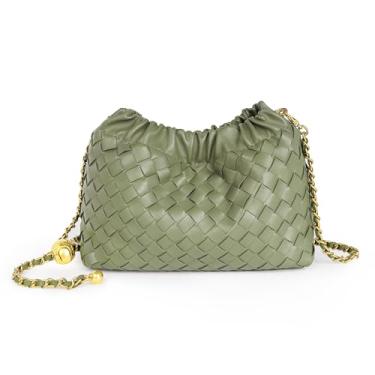 Imagem de Joryin Bolsa tiracolo feminina de tecido e bolsa de noite, bolsa de mão de bolinho moderna e bolsa de ombro Hobo Cloud clutch moderna, Couro trançado - verde sálvia, 8.6 inches x 5.9 inches x 3.14