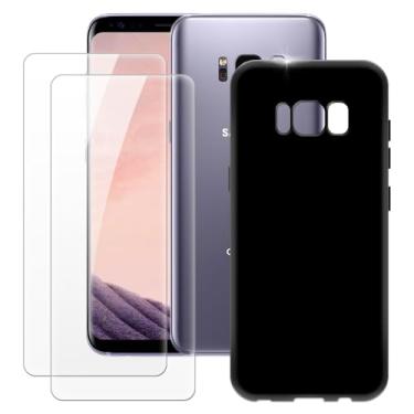 Imagem de MILEGOO Capa para Samsung Galaxy S8 + 2 peças protetoras de tela de vidro temperado, capa ultrafina de silicone TPU macio à prova de choque para Samsung Galaxy S8 (5,8 polegadas), preta