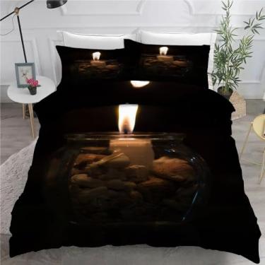 Imagem de Jogo de cama Candle King, preto, conjunto de 3 peças para decoração de quarto, capa de edredom de microfibra macia 264 x 232 cm e 2 fronhas, com fecho de zíper e laços