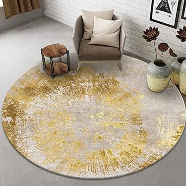 Imagem de Tapete redondo contemporâneo para sala de estar, quarto ou cozinha, amarelo/cinza - 80 cm, 100 cm, 120 cm, 140 cm, 160 cm, 180 cm, 200 cm, tapete de penteadeira, diâmetro 80 cm, colecionador88