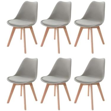 Imagem de Kit Conjunto Jogo Com 6 Cadeiras Eames Eiffel Wood Leda Saarinen Design (Cinza)
