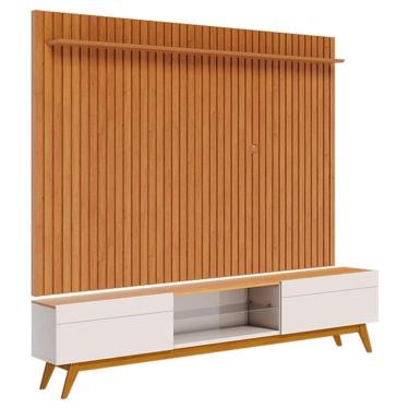 Imagem de Rack Bancada Classic 2 Gavetas com Painel para TV Suspenso Ripado Loft 2.2 Off White Nature - Imcal