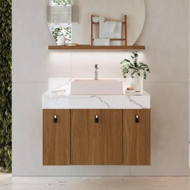 Imagem de Gabinete de Banheiro Toucador Nicole 80 Tampo Freijó