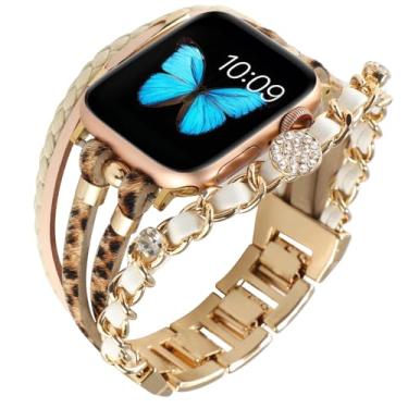 Imagem de Waillynice Pulseira de metal para Apple Watch série 876 SE54Ultra, pulseira feminina para IWatch de 49 mm, 45 mm, 41 mm, 40 mm, 38, 44 mm (leopardo, 42 44 45 e 49 mm)