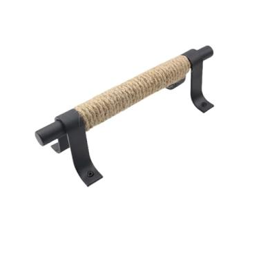 Imagem de Maçaneta para móveis, porta deslizante de celeiro, maçaneta e alça de corda de ferro forjado preto, estilo f 196mm