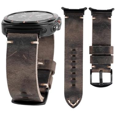 Imagem de WONJOY Pulseira de couro Crazy Horse compatível com Samsung Galaxy Watch 7 Ultra 2024 de 47 mm, pulseira resistente vintage para homens e mulheres (marrom sem logotipo, grande)