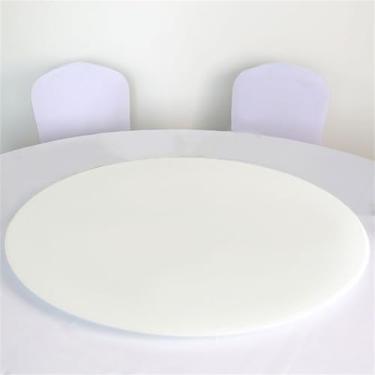 Imagem de VOLWCO Pacote com 2 capas de mesa elásticas de elastano, tampa de mesa de coquetel com bordas elásticas, toalha de mesa redonda ajustada, para pátio de piquenique (tamanho: 180 cm, cor: bege branco)