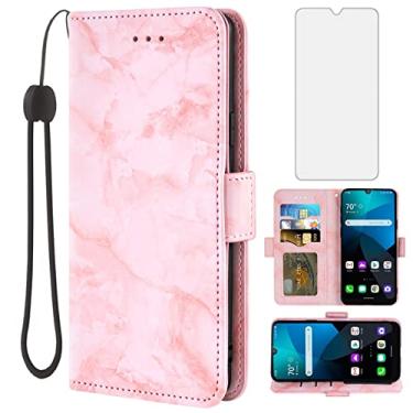 Imagem de Asuwish Capa compatível com LG Premier Pro Plus 15.5 cm/Harmony 4/K40S/K41 e protetor de tela de vidro temperado com compartimento para cartão, suporte com suporte, flip mármore, carteira, capas de