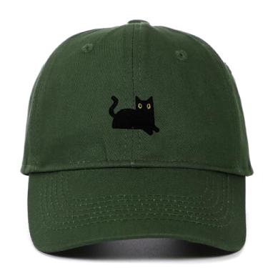 Imagem de CORIRESHA Lindo boné de beisebol bordado gato preto pai para mulheres homens presente, Verde militar, Tamanho Único