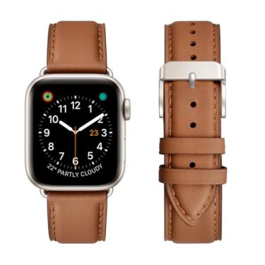 Imagem de OMIU Pulseira de couro compatível com Apple Watch SE séries 11, 10, 9, 8, 7, 6, 5, 4, 3, 2 e 1 de 38 mm, 40 mm, 41 mm, 44 mm, 46 mm, 49 mm, ultra para Apple Watch SE séries 11, 10, 9, 8, 7, 6, 5, 4, 3