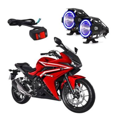 Imagem de Kit Led Farol Milha Moto CB500R 2017 2018 2019 Angel Eye Azul U7 - Led