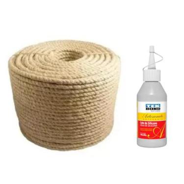 Imagem de Corda Sisal Natural 6mm Artesanato Uso Geral 20 Metros + Cola - Sisala