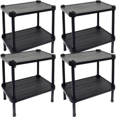 Imagem de 4 Estantes de Plástico Modular Multiuso 2 Prateleiras 1 Torre Preta Mo