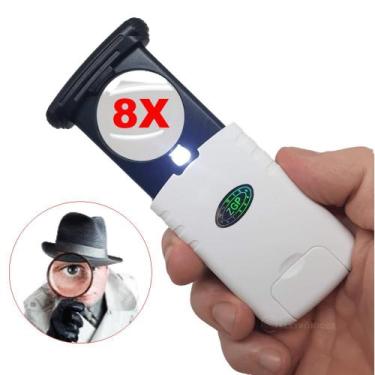 Imagem de Lupa De Bolso Portátil Ampliação 8x Lente 33mm Iluminação Led Leitura 
