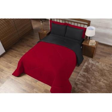 Imagem de Kit Edredom Casal Queen Dupla Face Ternura 06 Peças Vermelho com Preto