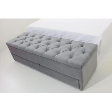 Imagem de Puff Baú Com Gaveta 120x40x45cm Cor Cinza Médio no Tecido Veludo Liso 
