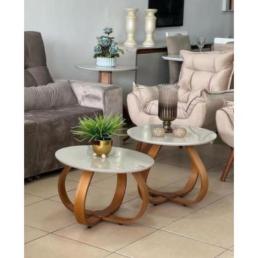 Imagem de Kit 2 Mesas Centro Base Cebola Com Tampo De Vidro Off White  - JONIEL 