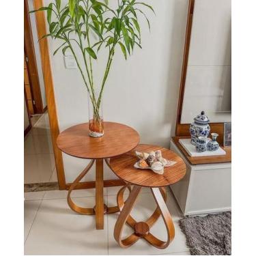 Imagem de Kit 2 Mesas Laterais Base Cebola Com Tampo Mel Laminado  - JONIEL DECO