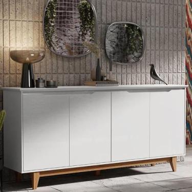 Imagem de Aparador Buffet Sala Flow Com 4 portas Pés Madeira Maciça - EJ Móveis,