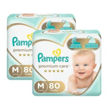 Imagem de Kit 2 fralda pampers infantil premium care tam m com 80 unidades