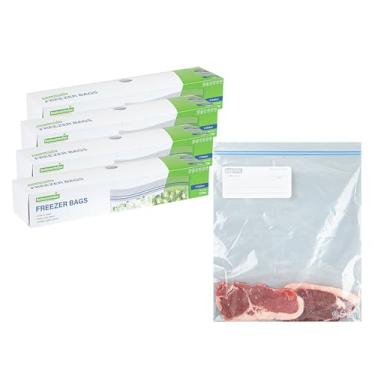 Imagem de Bag Tek Sacos com zíper para freezer, 25 sacos descartáveis com zíper – zíper duplo, à prova de gordura, sacos de plástico transparente para freezer, com escrita na etiqueta, para organização e