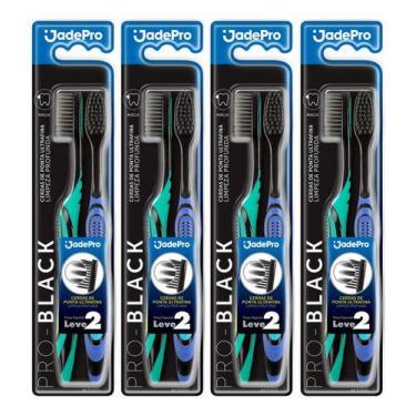 Imagem de Kit 8 Escova Dental Pro Black Jadepro Ponta Ultra Fina Macia