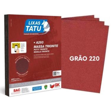 Imagem de Kit 5 Lixas Grão 220 para Parede Madeira e Massa - Tatu